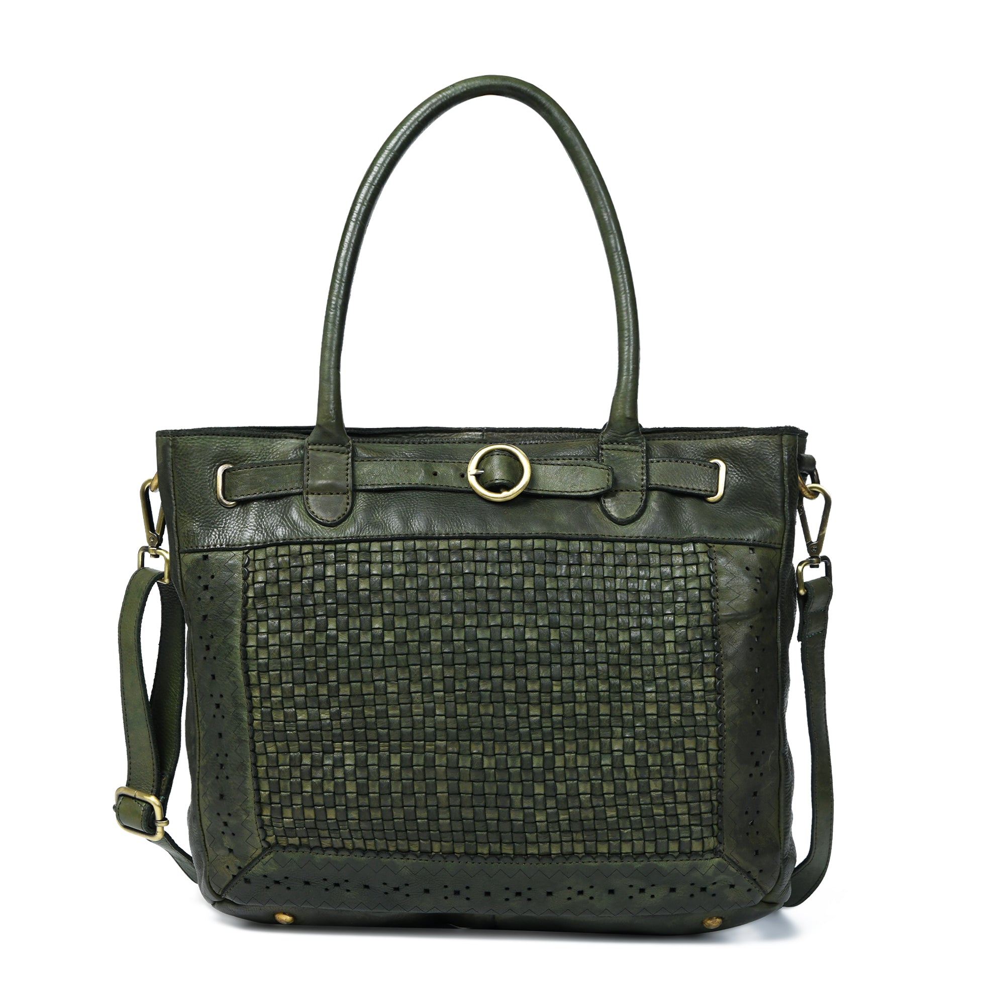 Vintage Woven Espresso Leather Women's Handbag